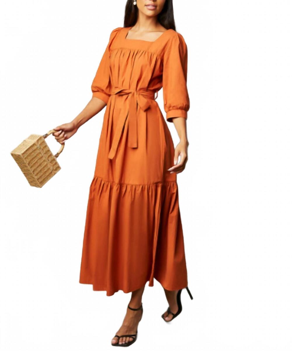 NEW PINCH belted 3/4 sleeve maxi dress in fall pumpkin